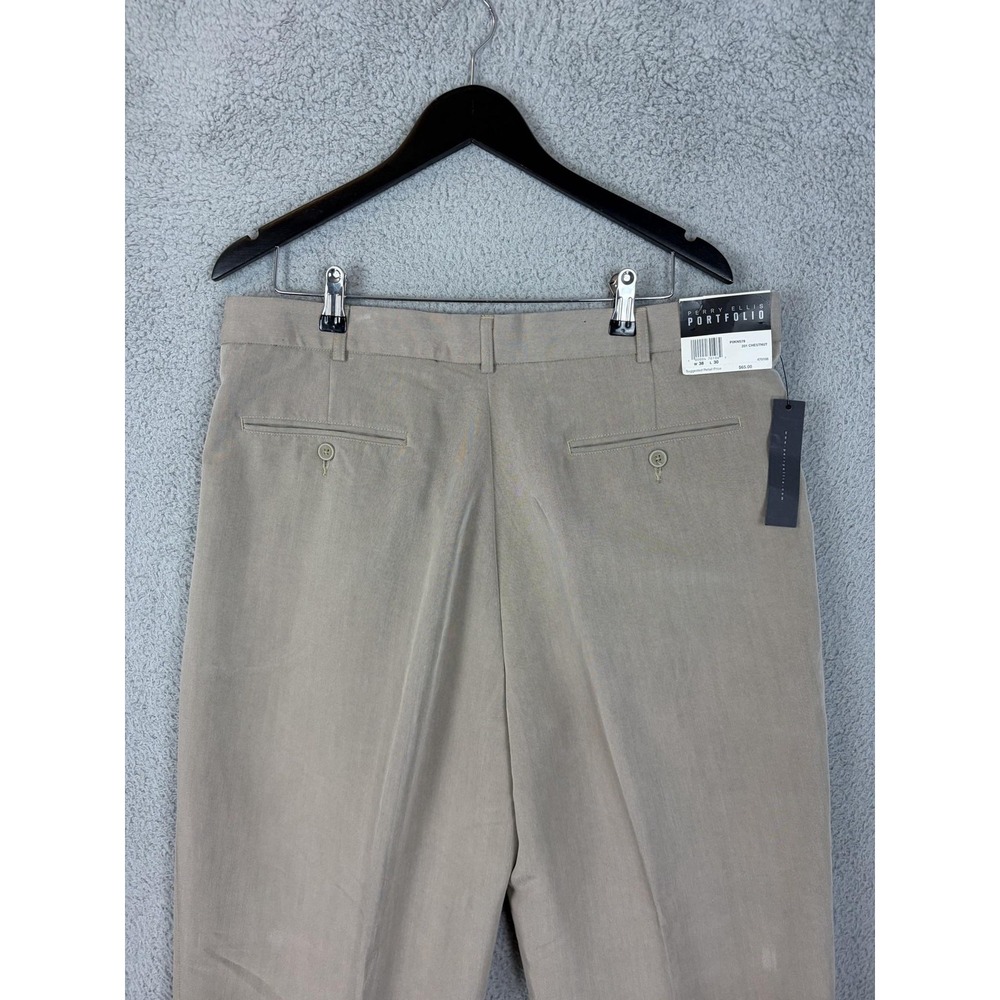 Perry Ellis Portfolio Mens 38x30 Brown Pleated Cuffed Dress Pants POKNS78 NEW